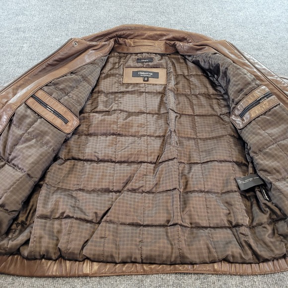 Claiborne 100% Lambskin Leather Bomber Jacket Mens M Brown Full Zip Quilt Liner - Picture 6 of 8
